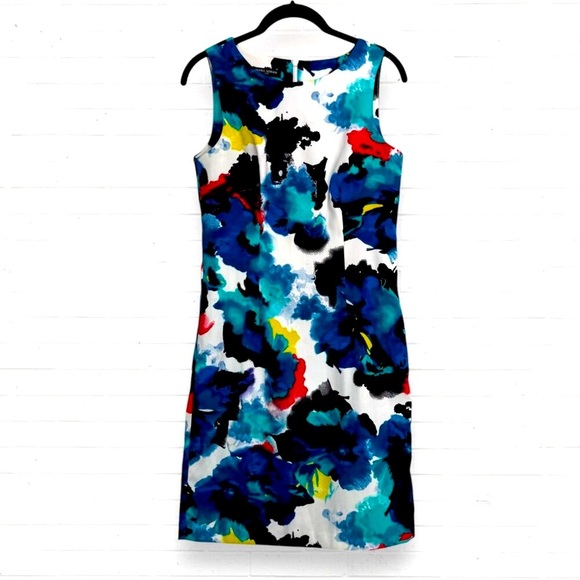 MARIO SERRANI Abstract Print Sleeveless Multicolor Sheath Dress Women's 2 - Picture 1 of 5